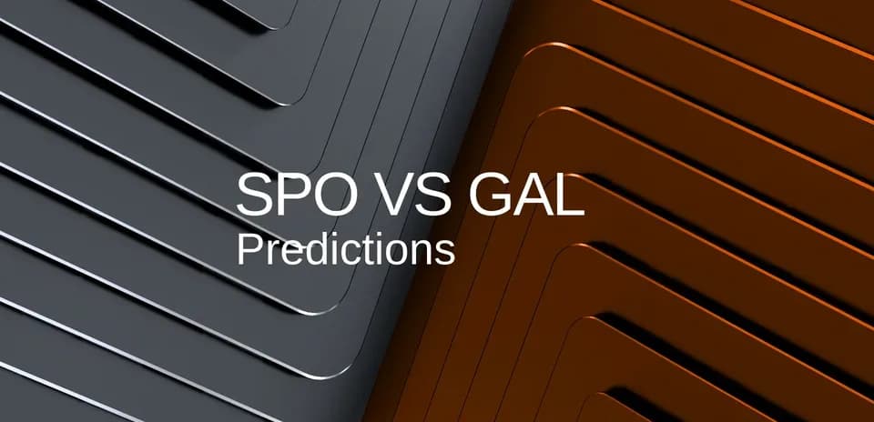 Graphic featuring SPO vs GAL match predictions
