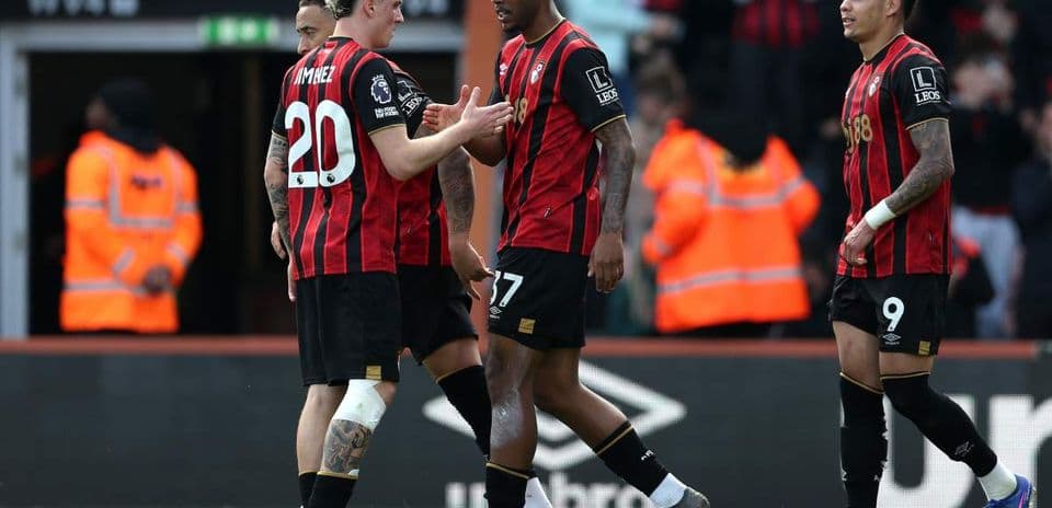 Bournemouth players celebrating a goal on the pitch