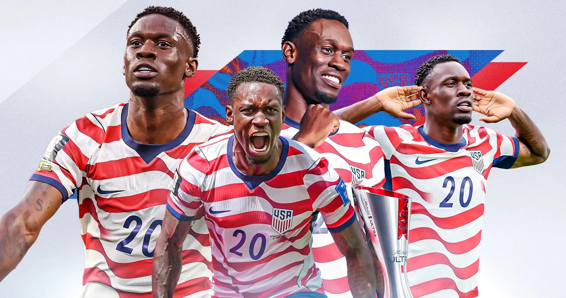 Player celebrating with trophy in USA jersey