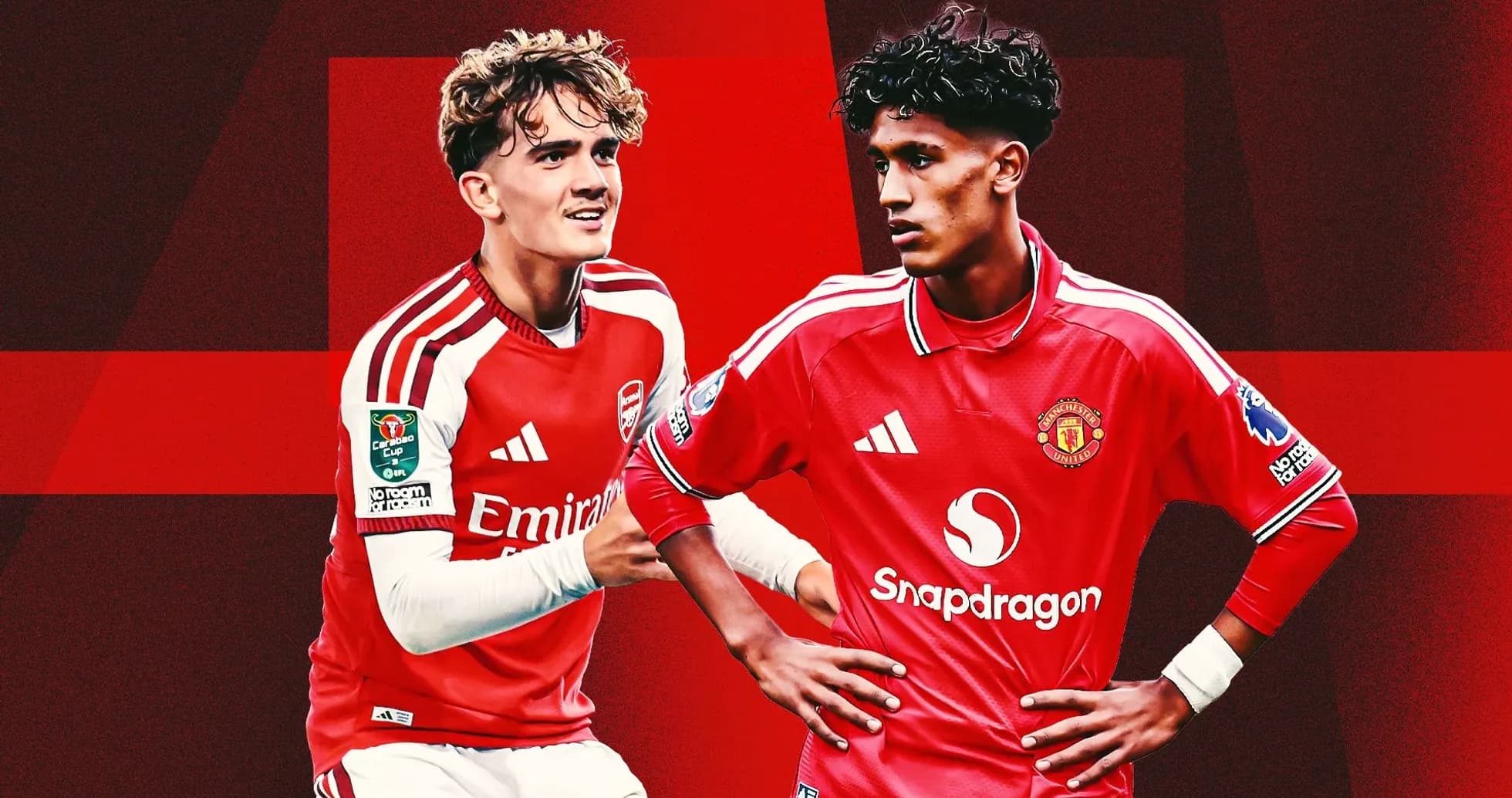 Arsenal and Manchester United players posing for promotion