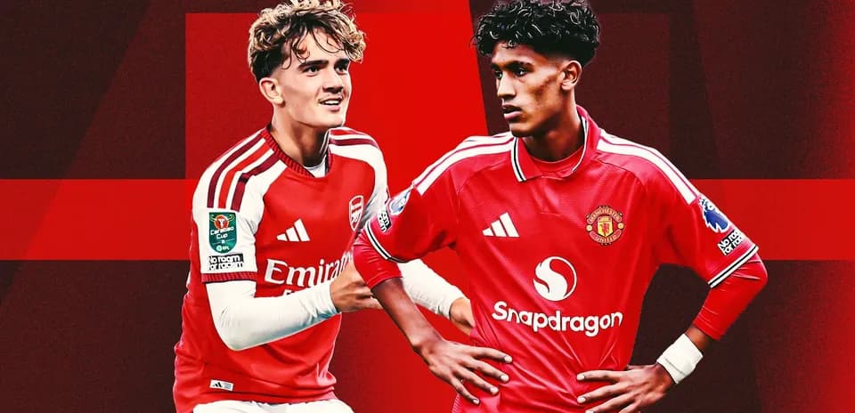 Arsenal and Manchester United players posing for promotion