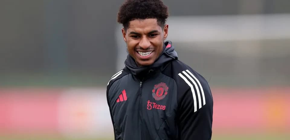 Marcus Rashford smiling during Manchester United training