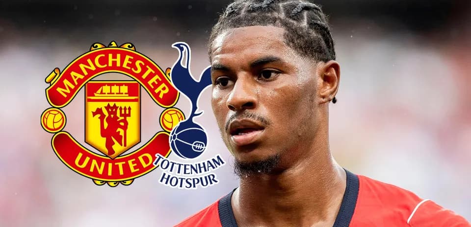 Player in red jersey with Manchester United and Tottenham logos
