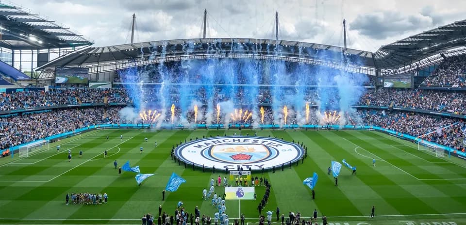 Manchester City stadium with pre-match celebrations