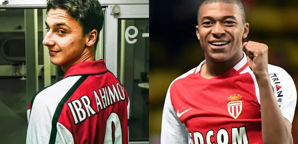 Zlatan Ibrahimović and Kylian Mbappé in jerseys