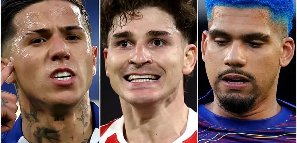 Three football players showcasing different expressions