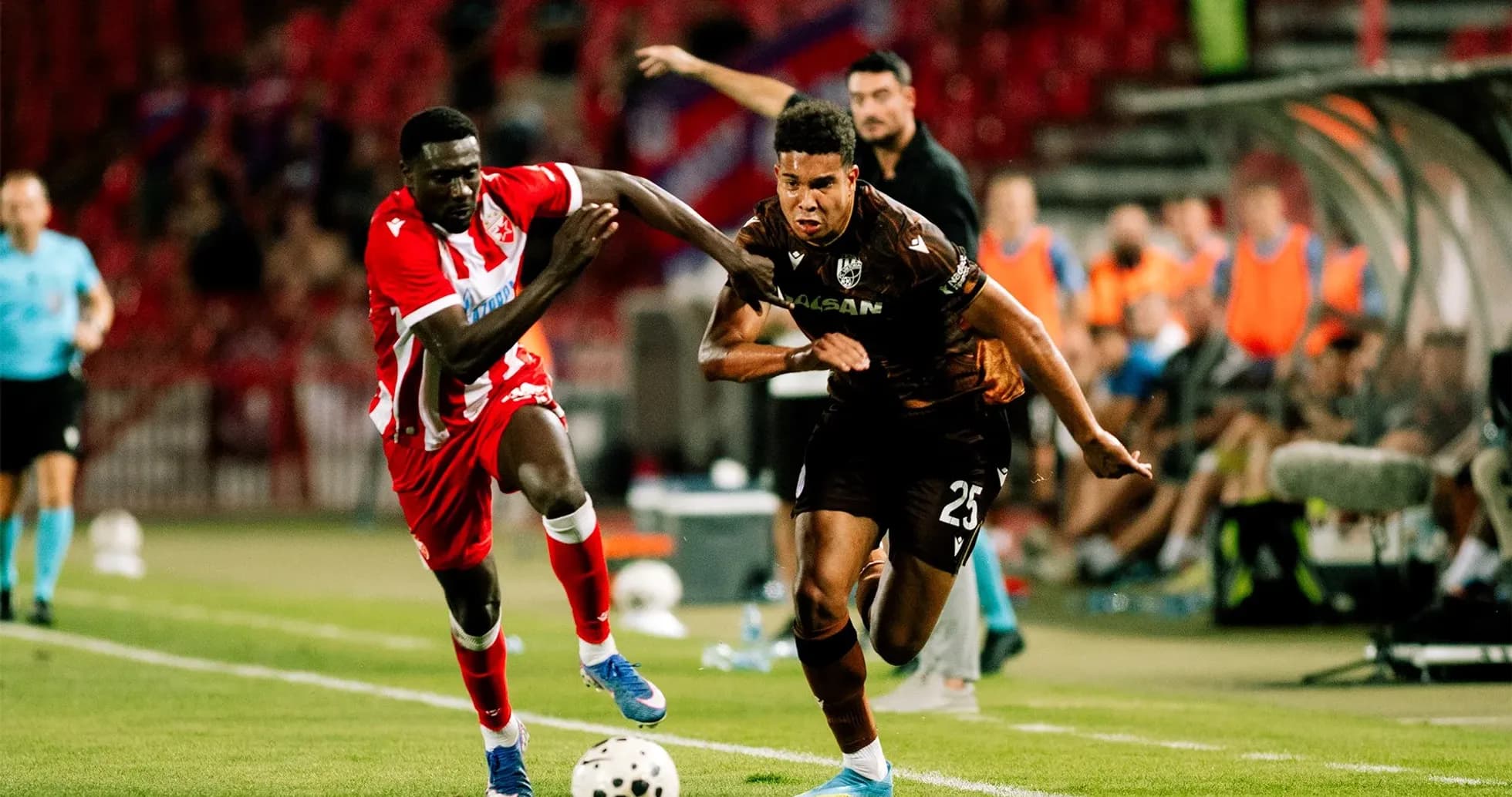 Player sprinting with ball during Plzen match