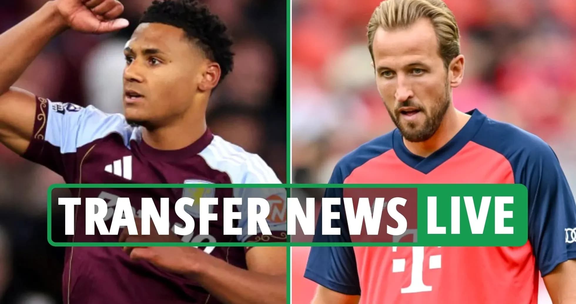 Two football players with transfer news banner