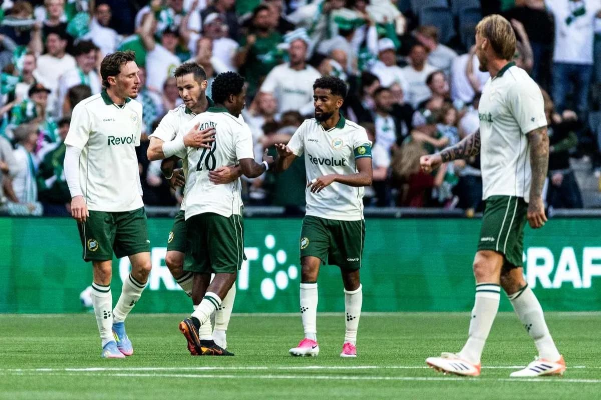 Hammarby FF players celebrating a goal Hammarby FF players celebrating a goal