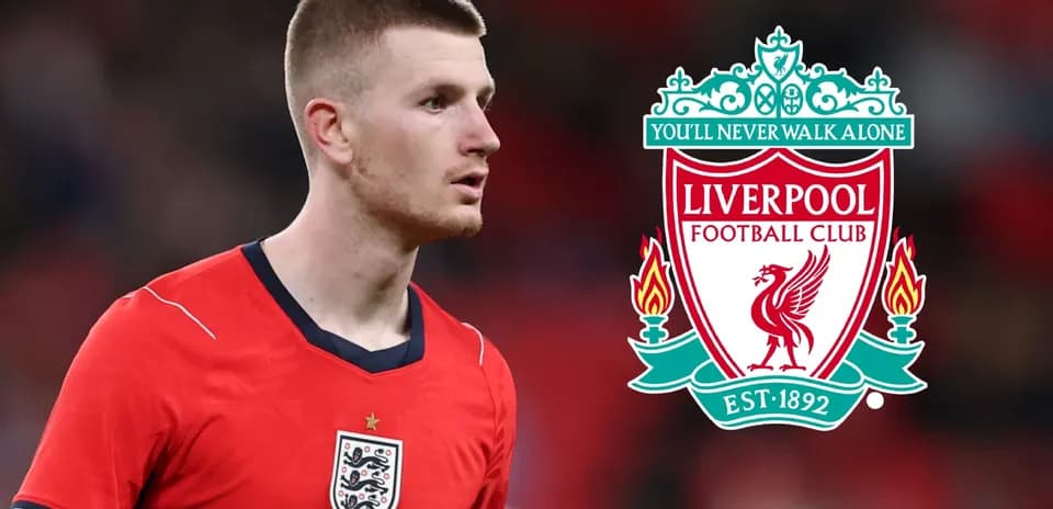 Player in England kit next to Liverpool FC logo