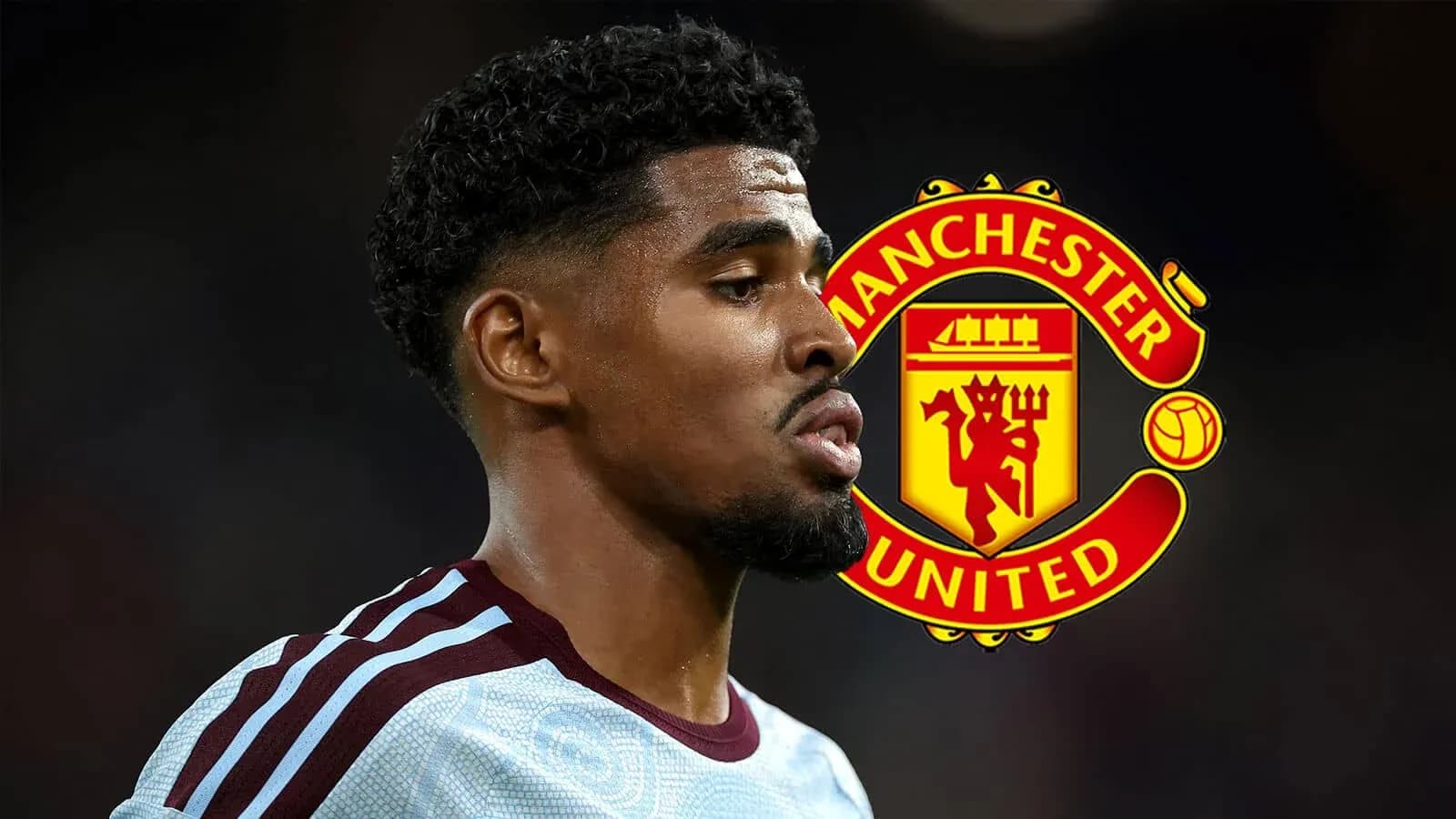 Player profile with Manchester United logo overlay