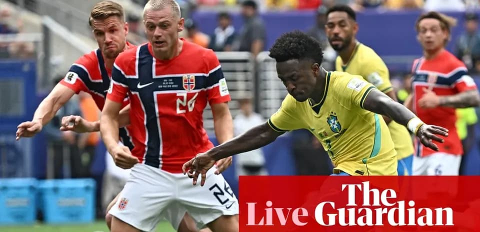 Brazilian player dribbling past Norwegian defenders during match