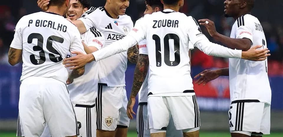 Qarabag players celebrating a goal during match