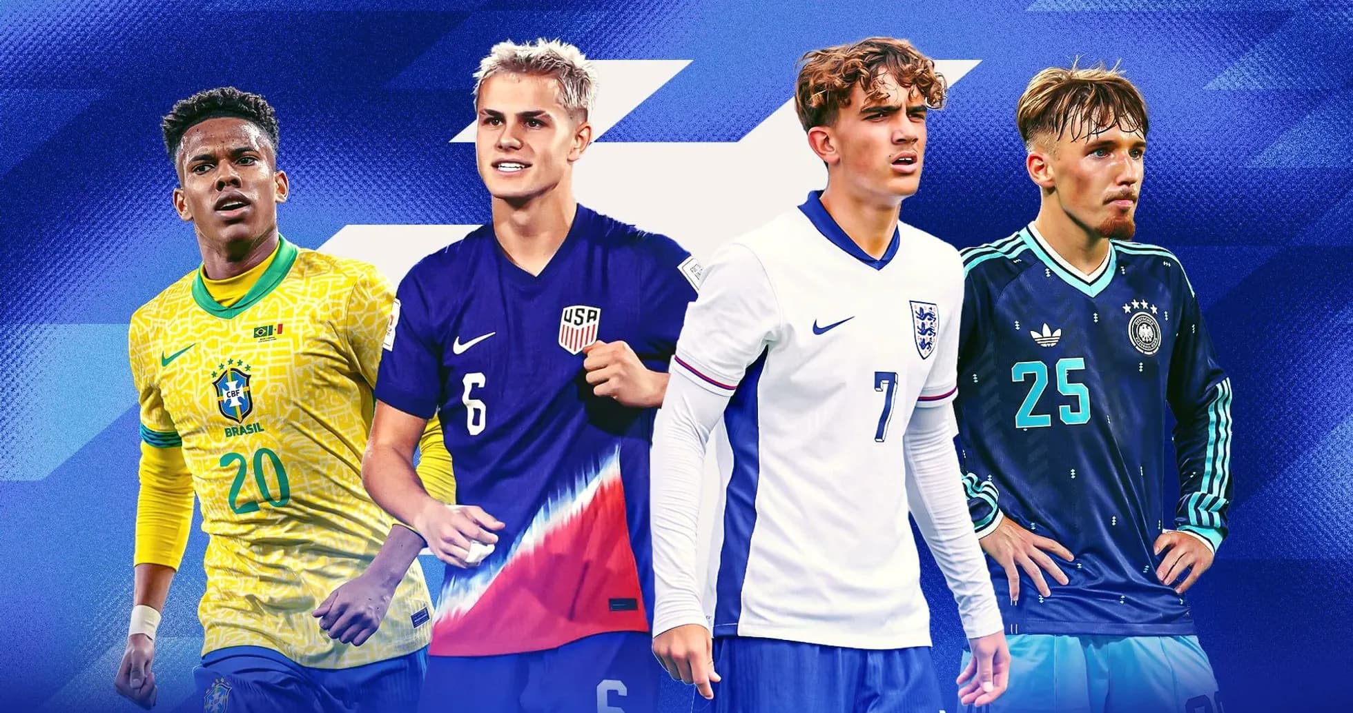 Four young soccer players representing different nations Four young soccer players representing different nations