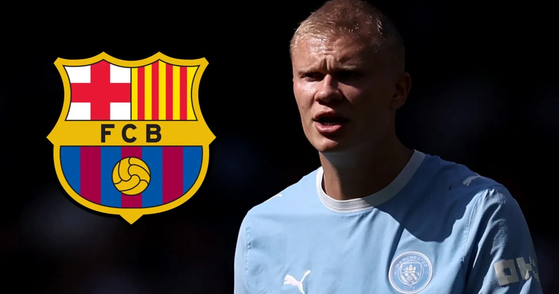 Player in Manchester City kit with FC Barcelona logo Player in Manchester City kit with FC Barcelona logo
