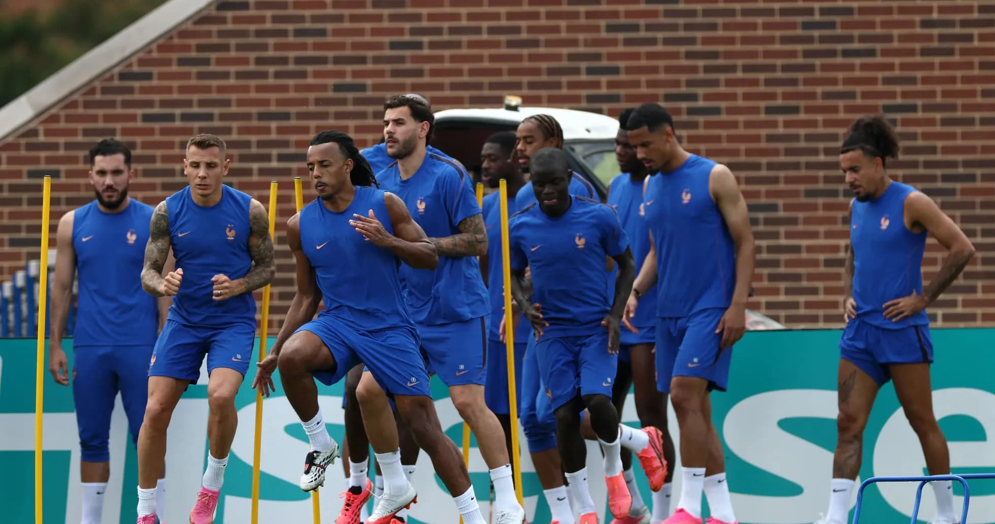 France national team players training on the pitch France national team players training on the pitch