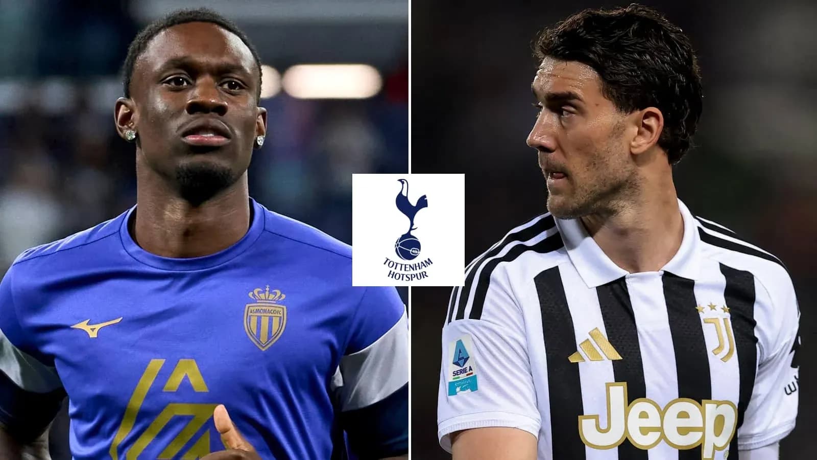 Players from Monaco and Juventus with Tottenham logo Players from Monaco and Juventus with Tottenham logo