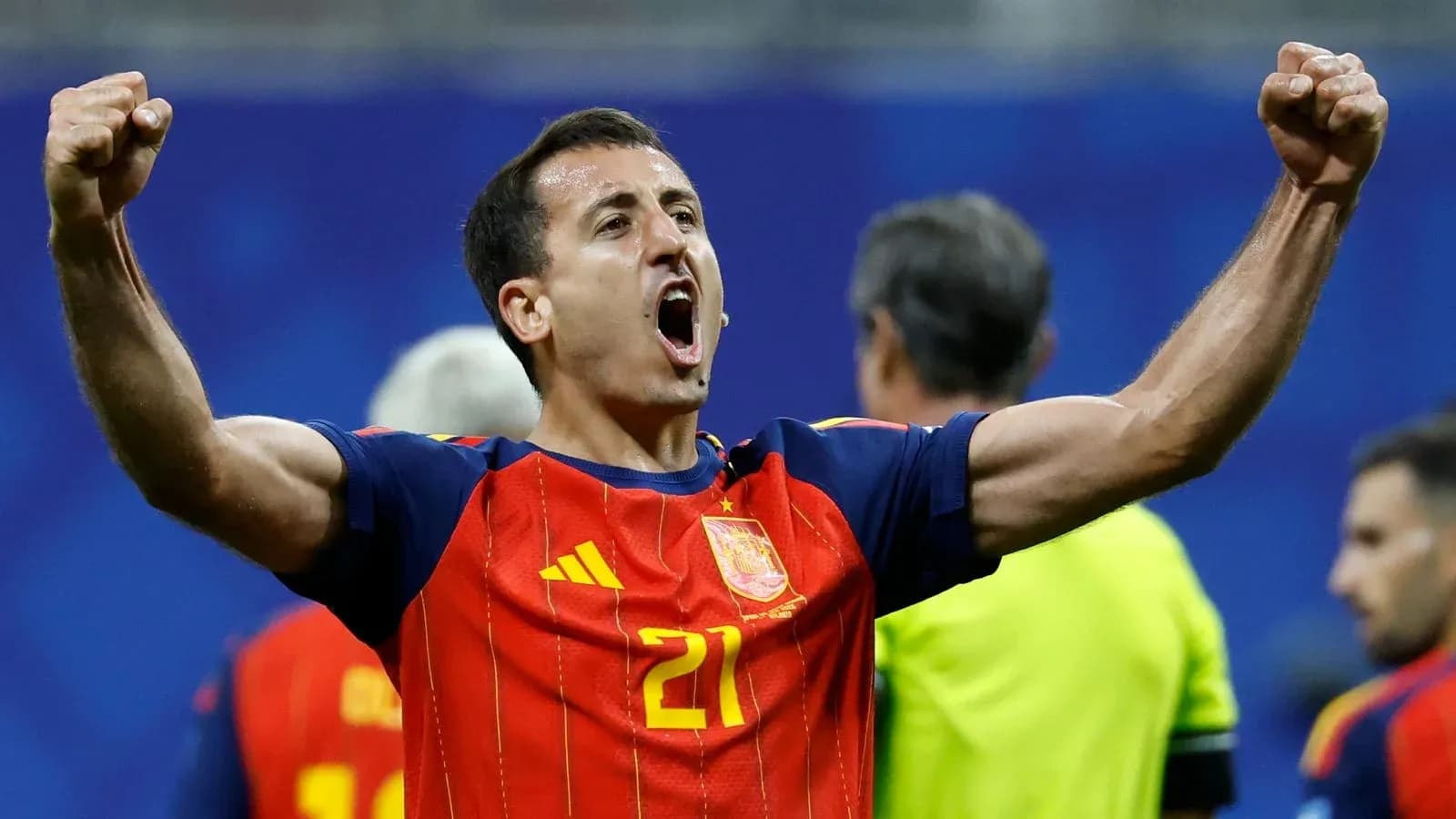 Player celebrating victory with raised arms Player celebrating victory with raised arms