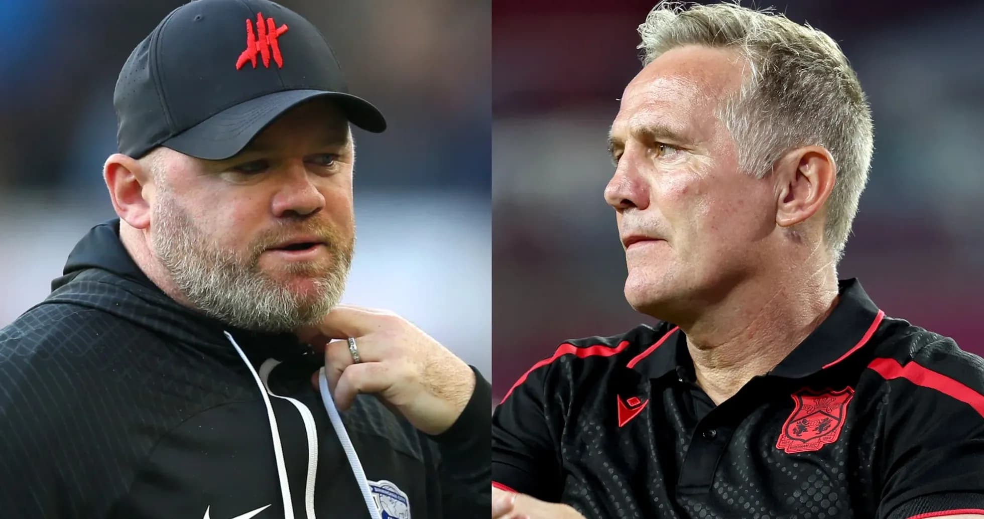 Two football managers during a match day interaction Two football managers during a match day interaction