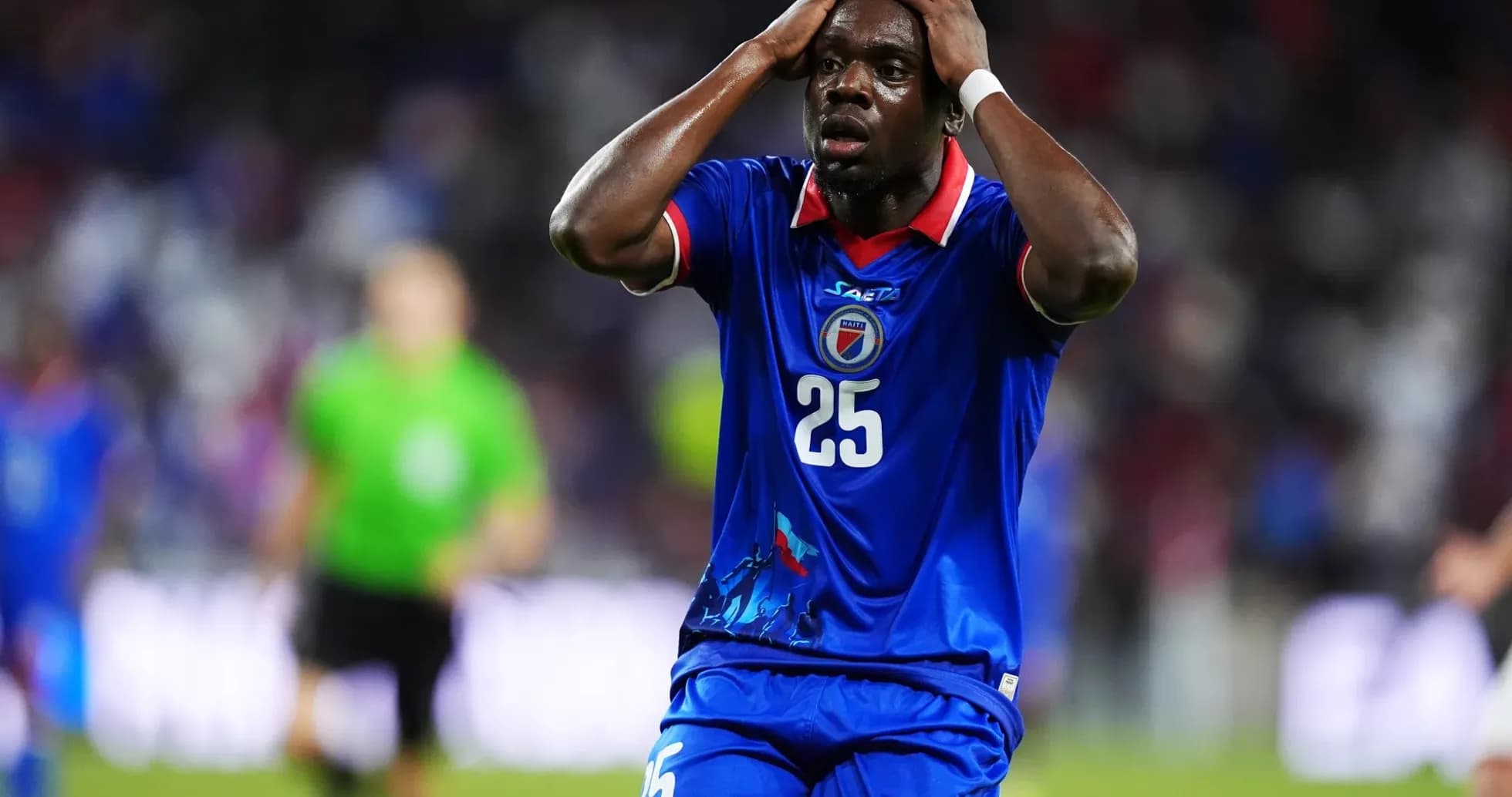 Haitian player reacting during World Cup qualifier Haitian player reacting during World Cup qualifier