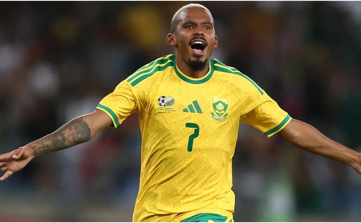 Player celebrating a goal in South Africa jersey Player celebrating a goal in South Africa jersey