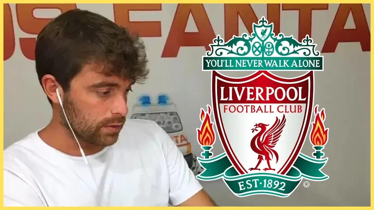 Person with headphones beside Liverpool FC logo Person with headphones beside Liverpool FC logo