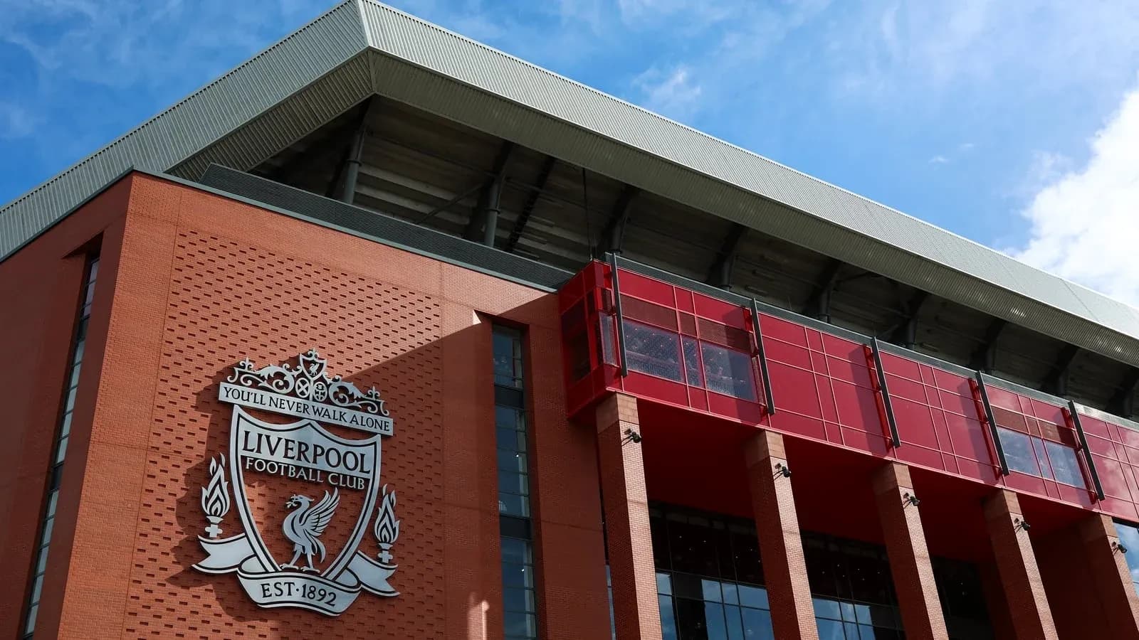 Exterior view of Liverpool Football Club's stadium Exterior view of Liverpool Football Club's stadium