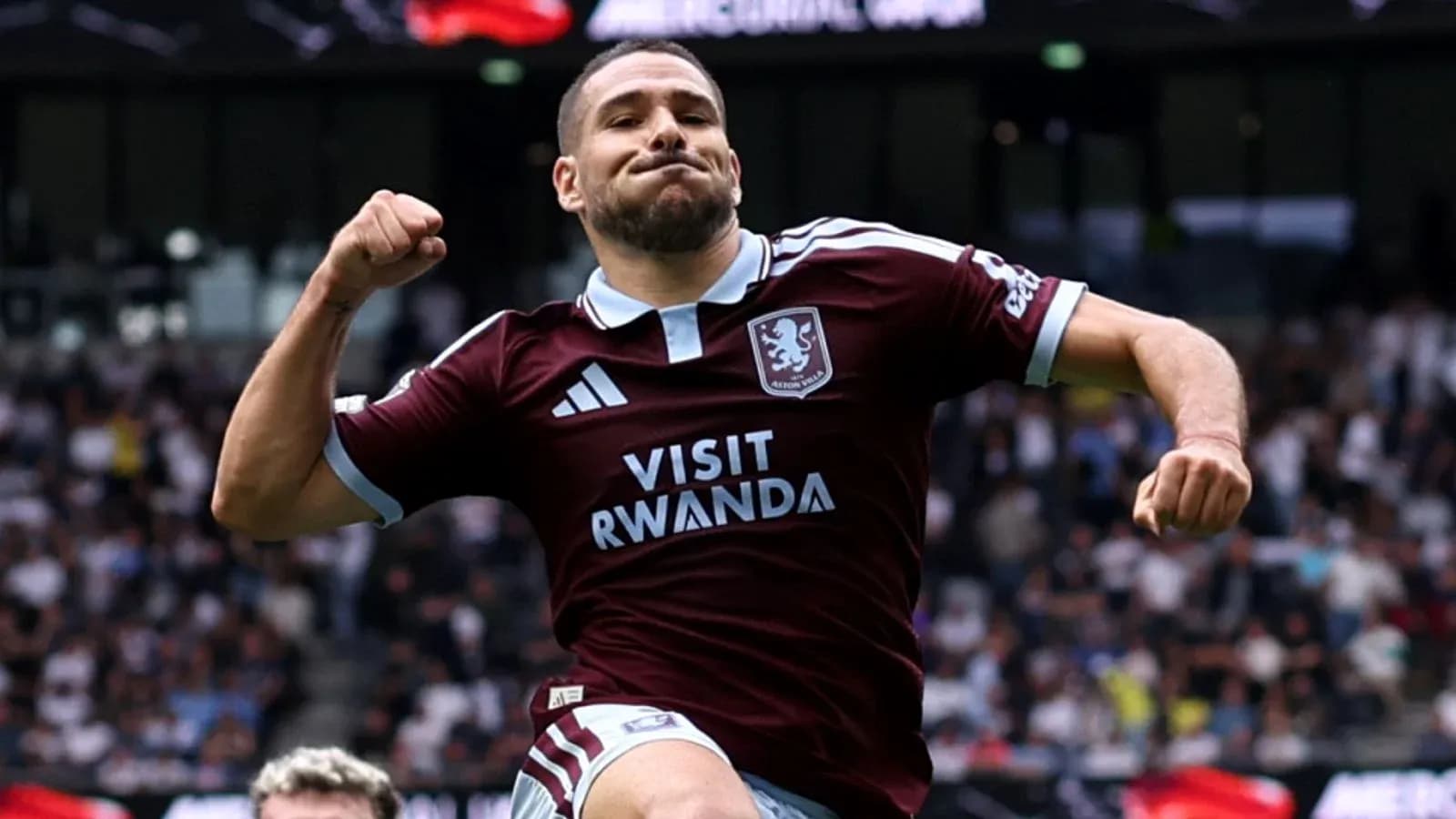 Aston Villa player celebrating a goal during match Aston Villa player celebrating a goal during match