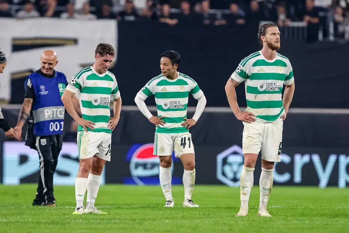Celtic FC players looking dejected after match Celtic FC players looking dejected after match