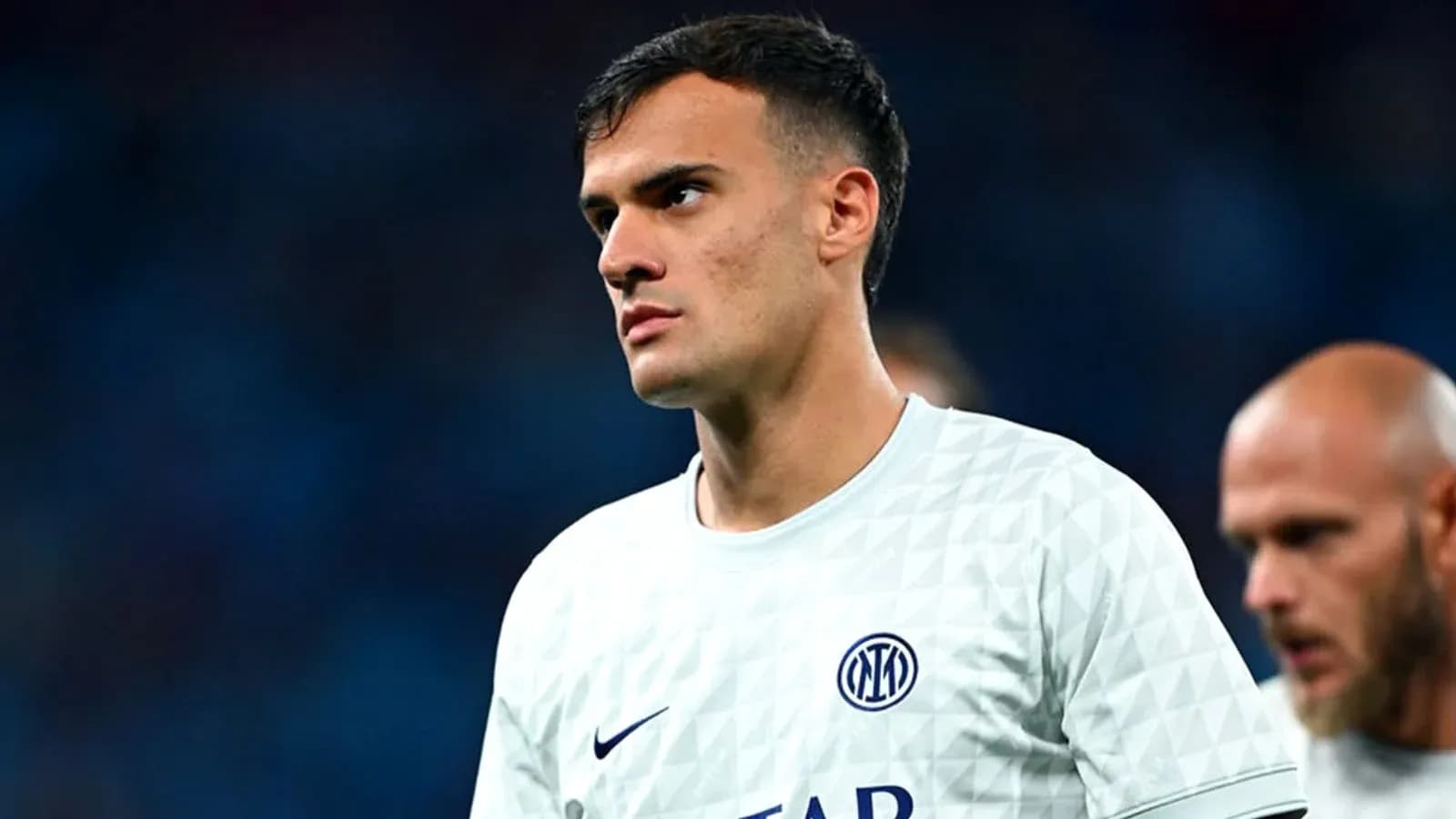 Player in Inter Milan kit during warm-up Player in Inter Milan kit during warm-up