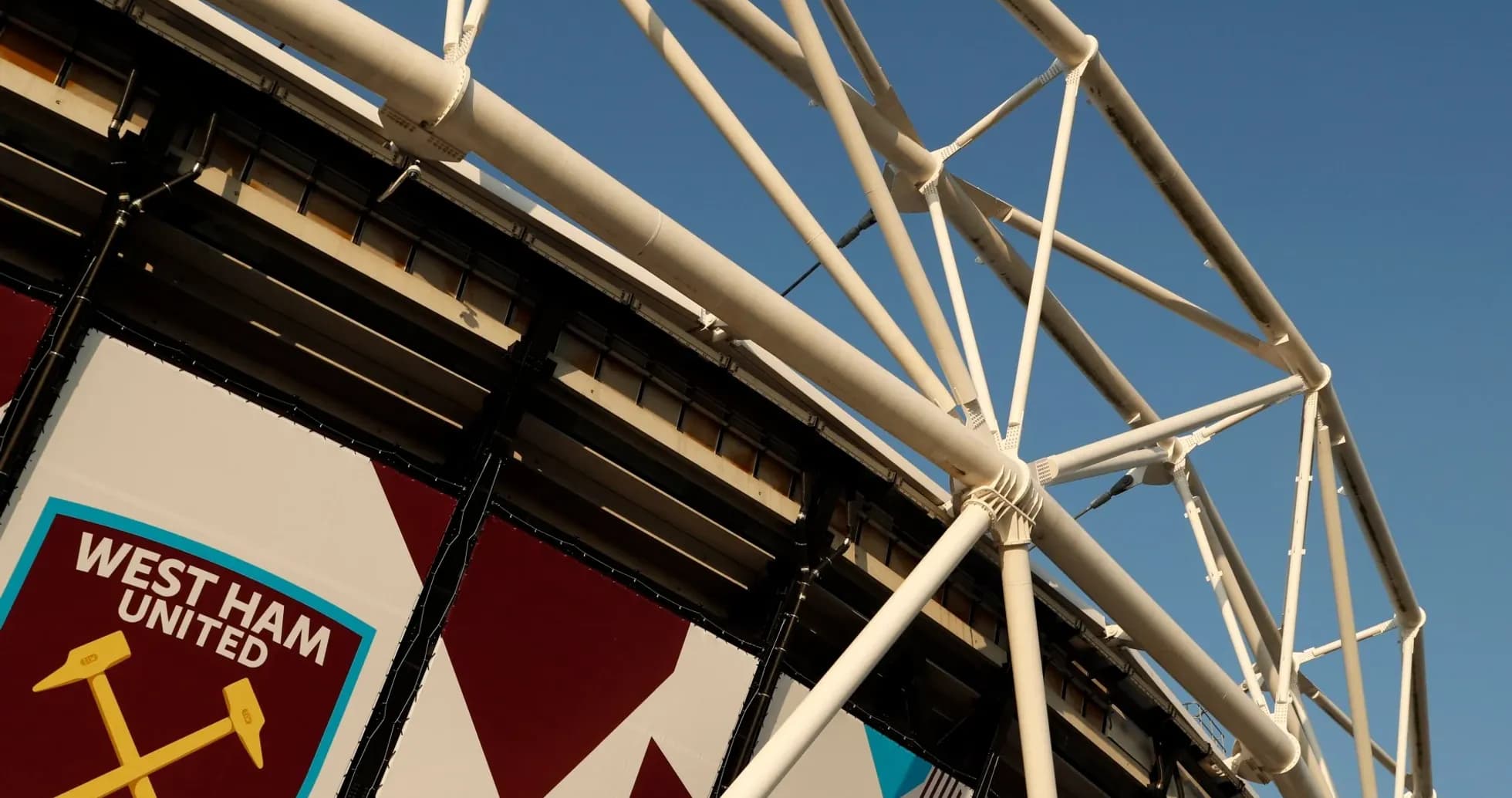 West Ham United stadium exterior with logo visible West Ham United stadium exterior with logo visible