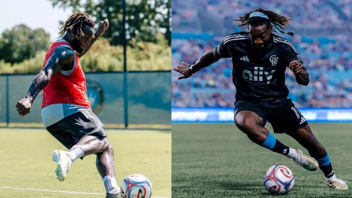Player striking a soccer ball during practice and match Player striking a soccer ball during practice and match