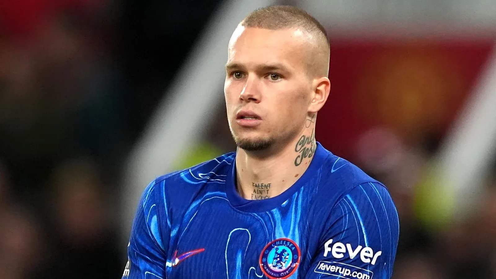 Player in Chelsea kit during match at stadium Player in Chelsea kit during match at stadium