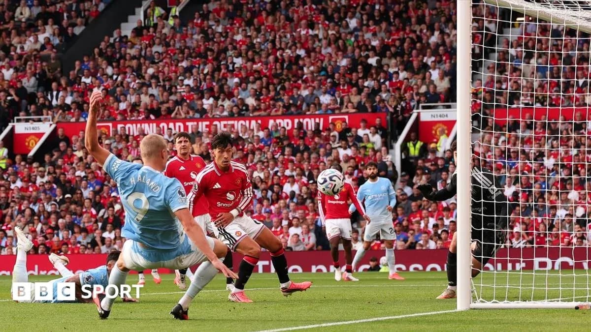 Erling Haaland attempting to score against Manchester United Erling Haaland attempting to score against Manchester United