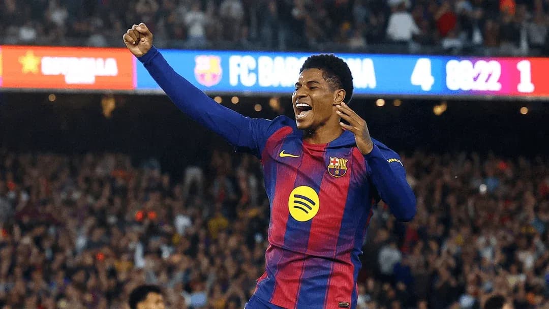 Player celebrating after scoring for FC Barcelona Player celebrating after scoring for FC Barcelona