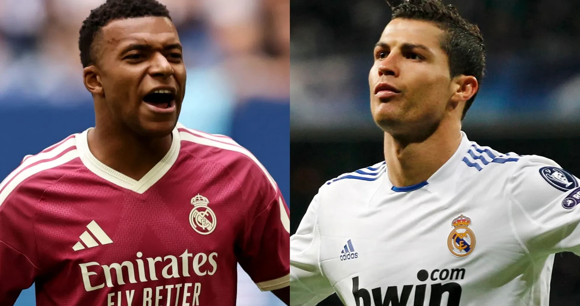 Two players in Real Madrid jerseys celebrating goals Two players in Real Madrid jerseys celebrating goals