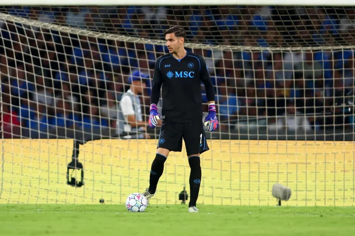 Goalkeeper standing in front of the goal during match Goalkeeper standing in front of the goal during match