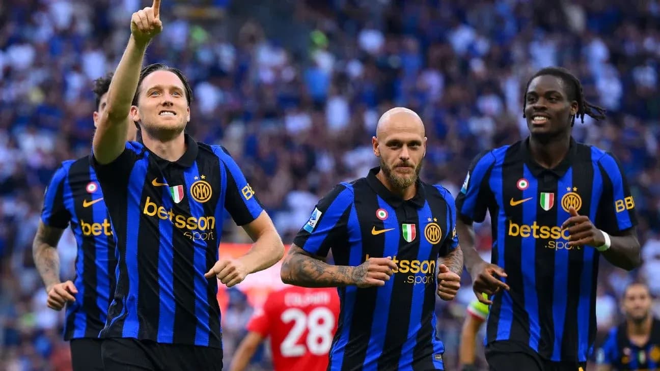 Inter players celebrating a goal during match Inter players celebrating a goal during match
