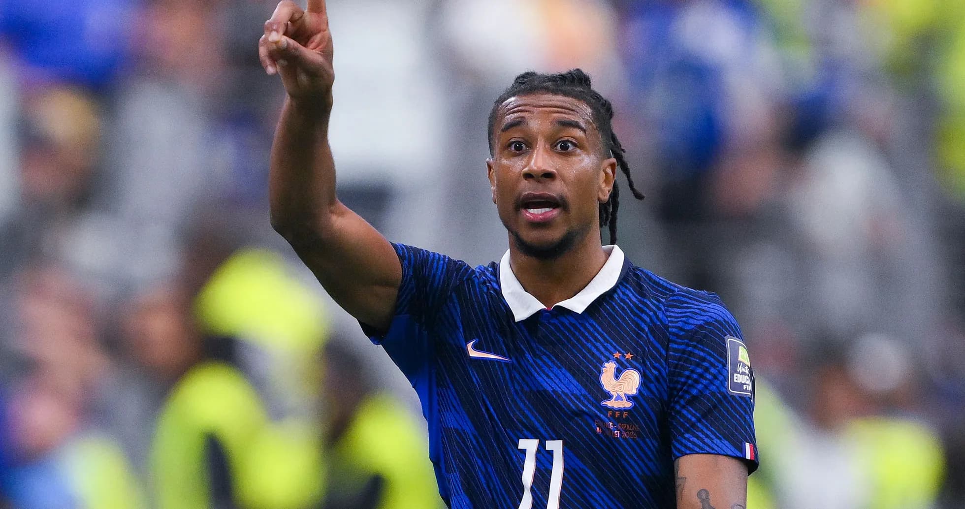 Player signaling during a match for France Player signaling during a match for France