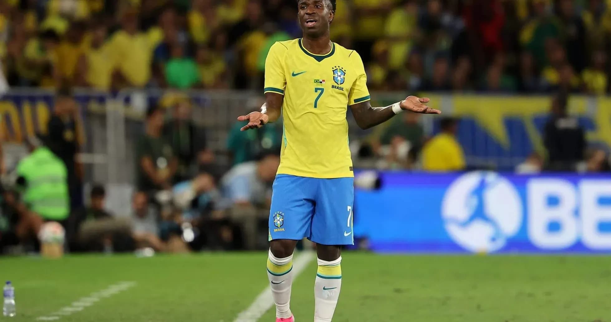 Brazilian player expressing frustration during match Brazilian player expressing frustration during match