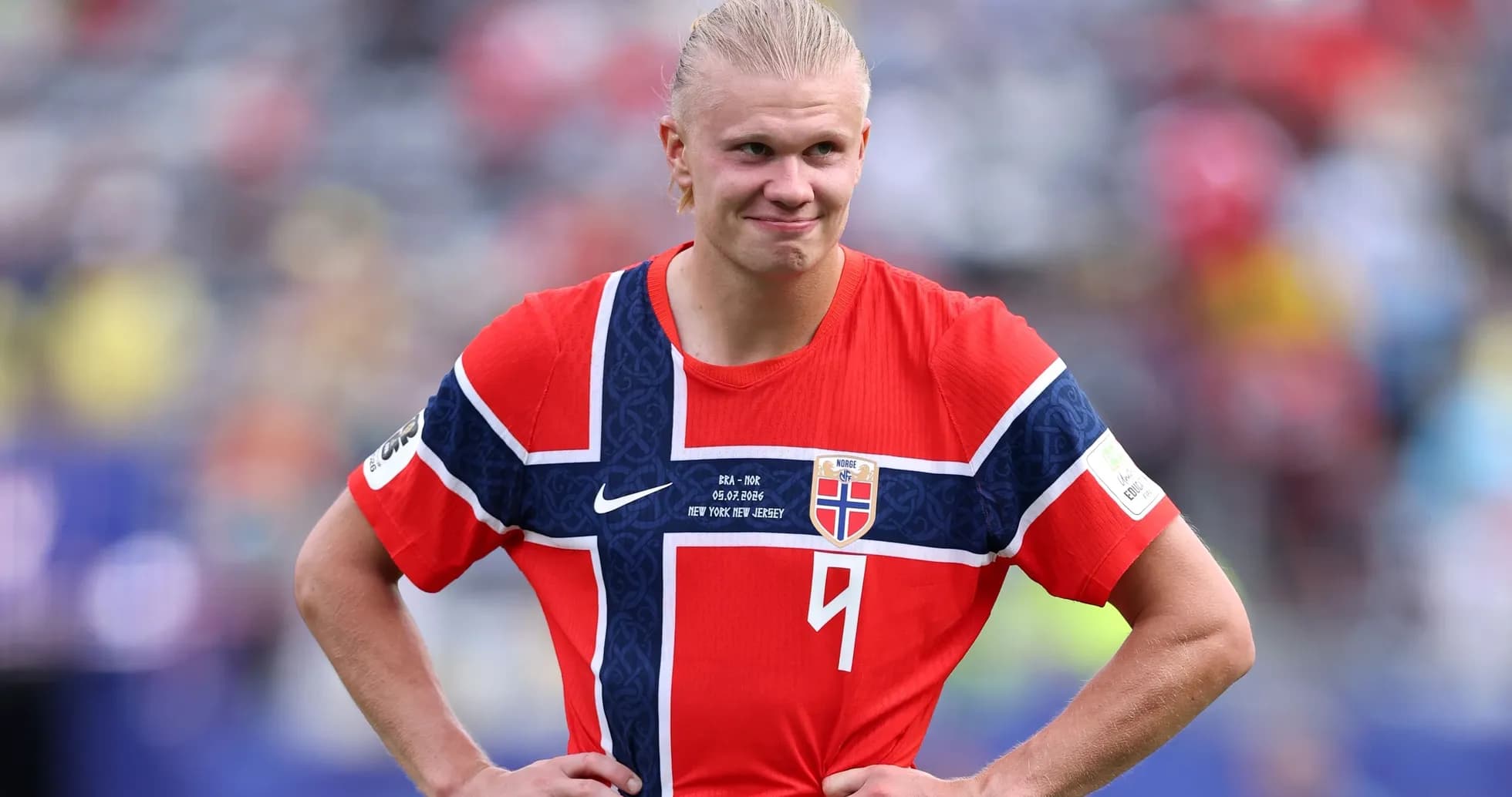Norwegian player wearing national team jersey during match Norwegian player wearing national team jersey during match