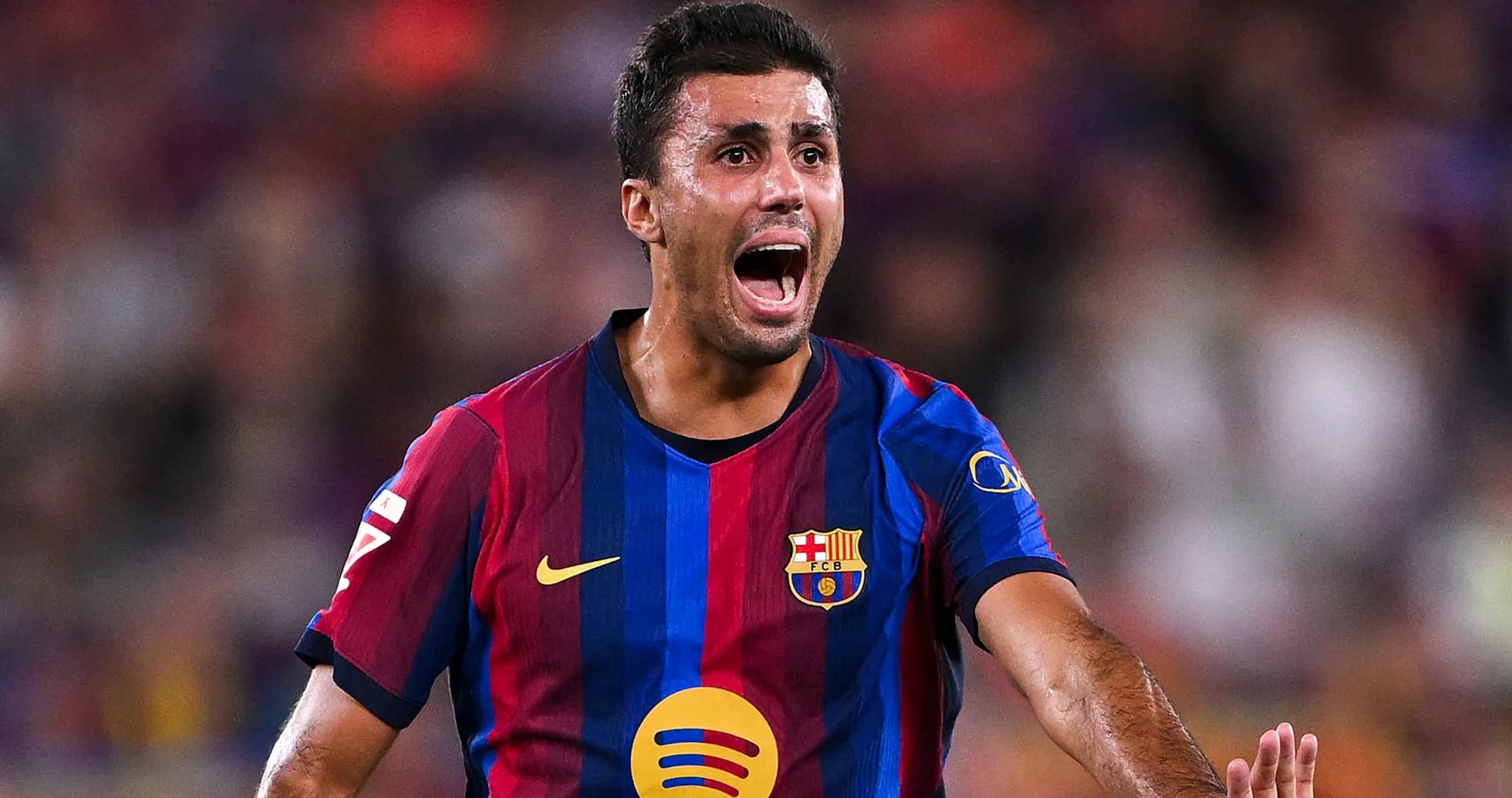 Player celebrating during a Barcelona match Player celebrating during a Barcelona match
