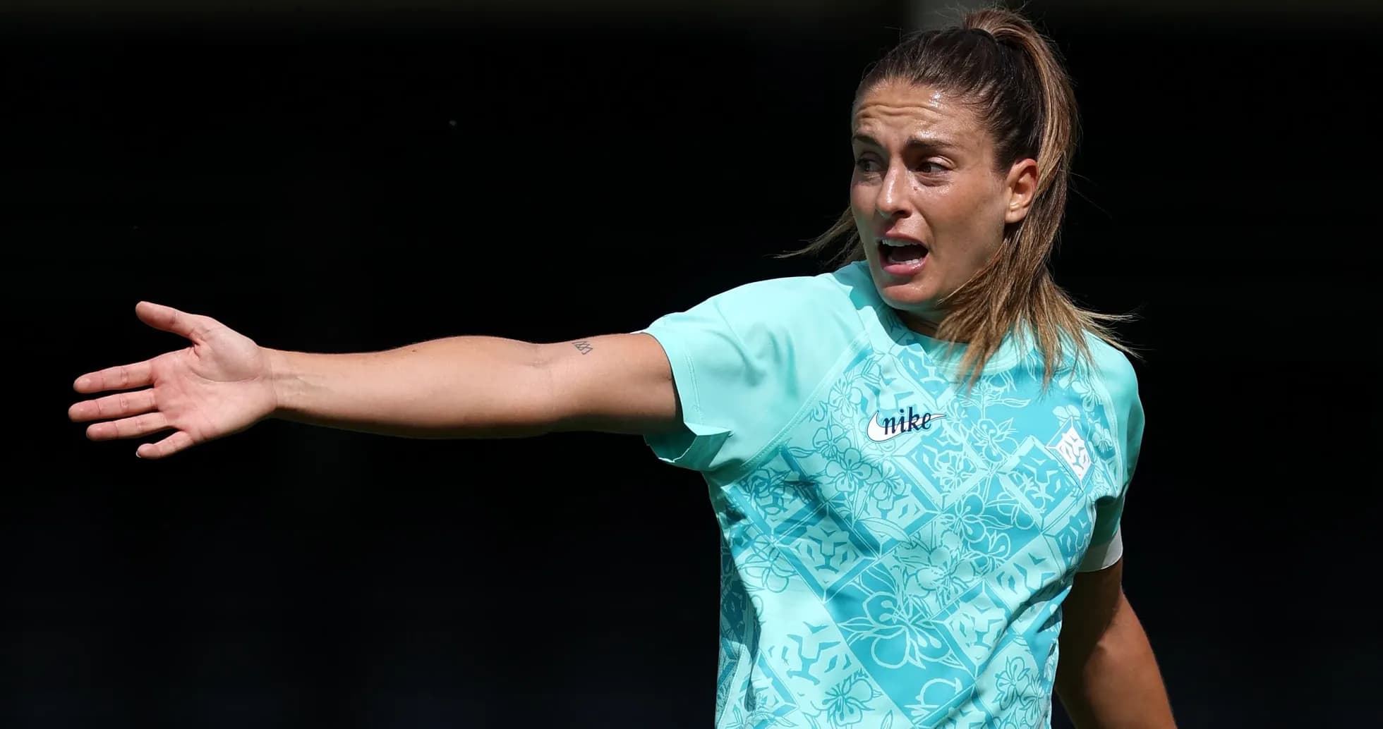 Player gesturing during a training session Player gesturing during a training session