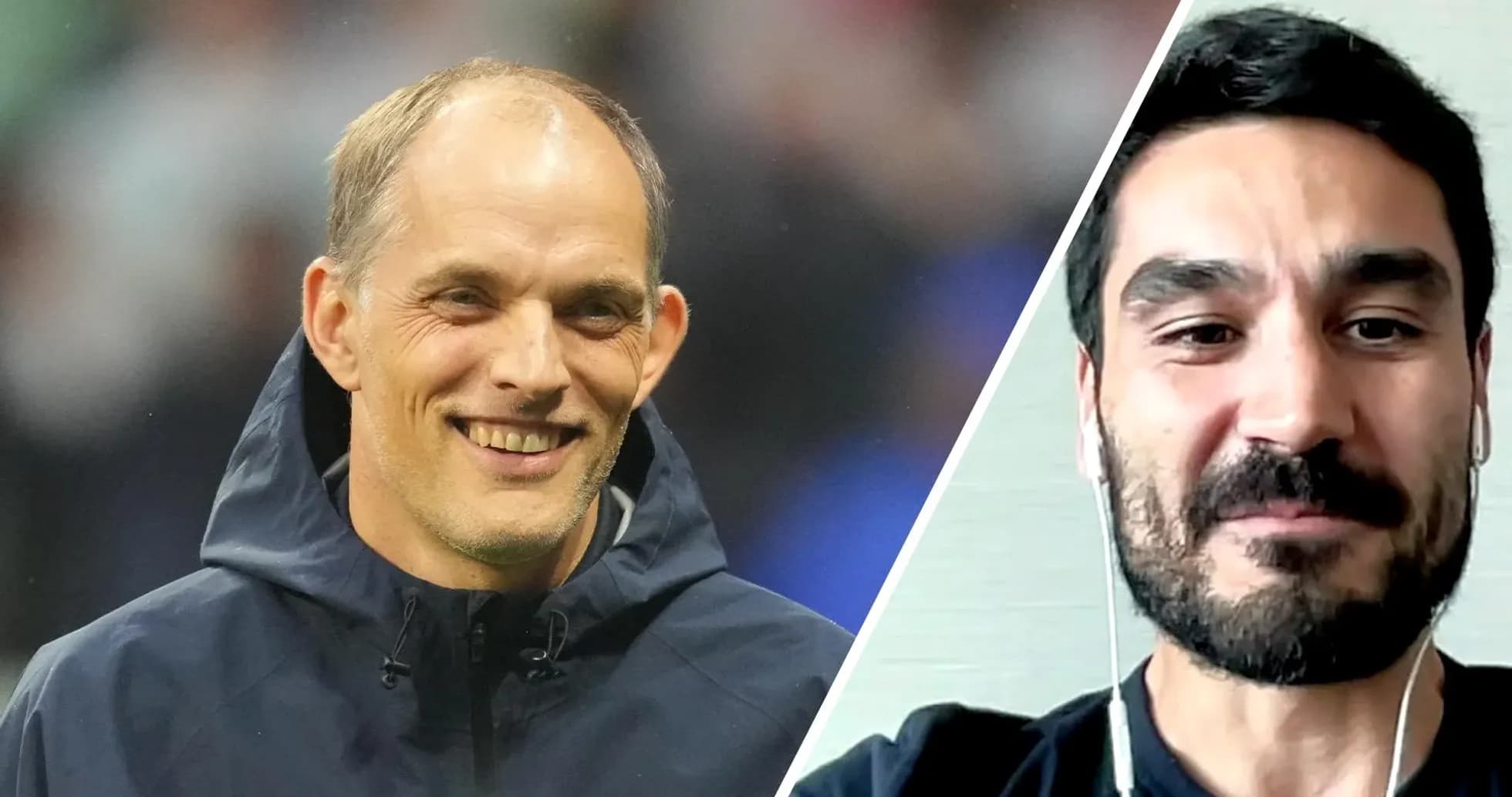 Thomas Tuchel and Ilkay Gundogan smiling during interview Thomas Tuchel and Ilkay Gundogan smiling during interview