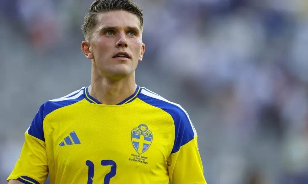 Player wearing Sweden jersey during match Player wearing Sweden jersey during match
