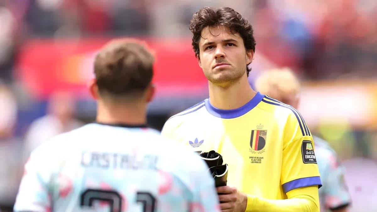 Goalkeeper in yellow jersey looking during warm-up Goalkeeper in yellow jersey looking during warm-up
