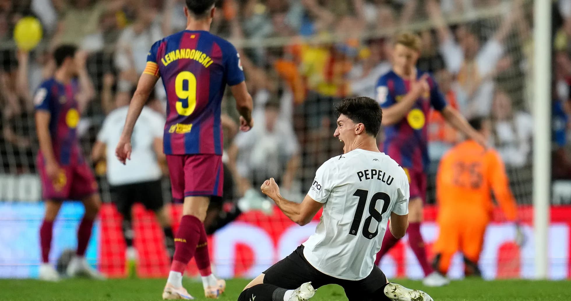 Pepelu celebrating goal during Valencia vs Barcelona Pepelu celebrating goal during Valencia vs Barcelona