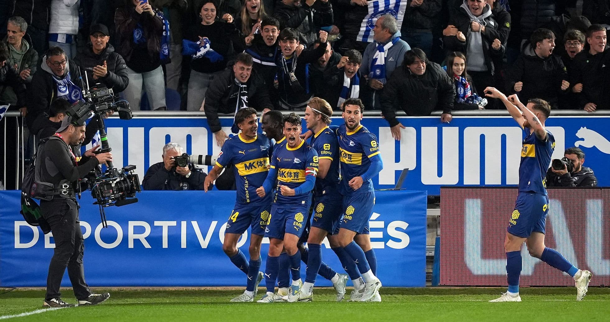 Players celebrating a goal during Oviedo match Players celebrating a goal during Oviedo match