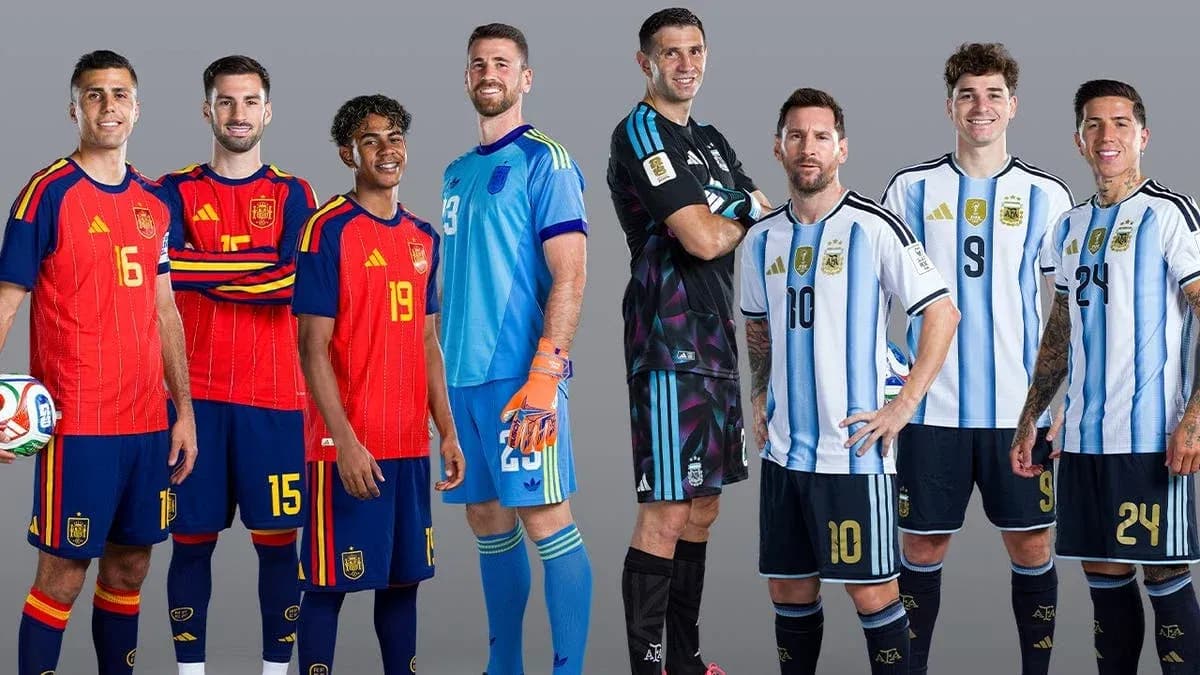Spain and Argentina players posing for World Cup match Spain and Argentina players posing for World Cup match