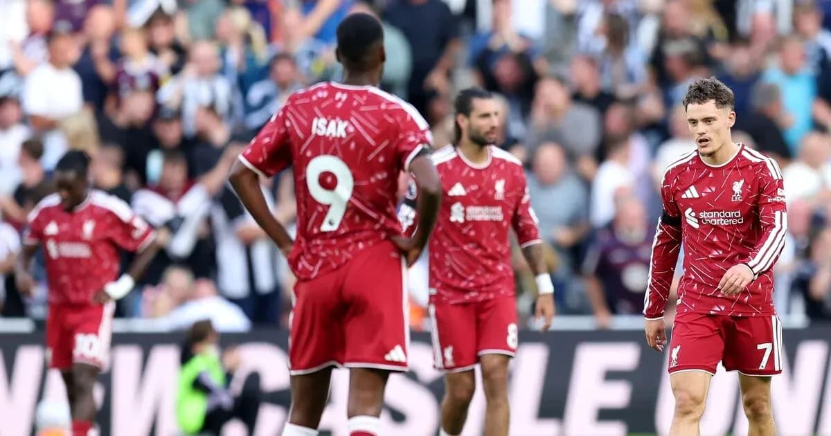 Liverpool players reacting during a match at Newcastle Liverpool players reacting during a match at Newcastle